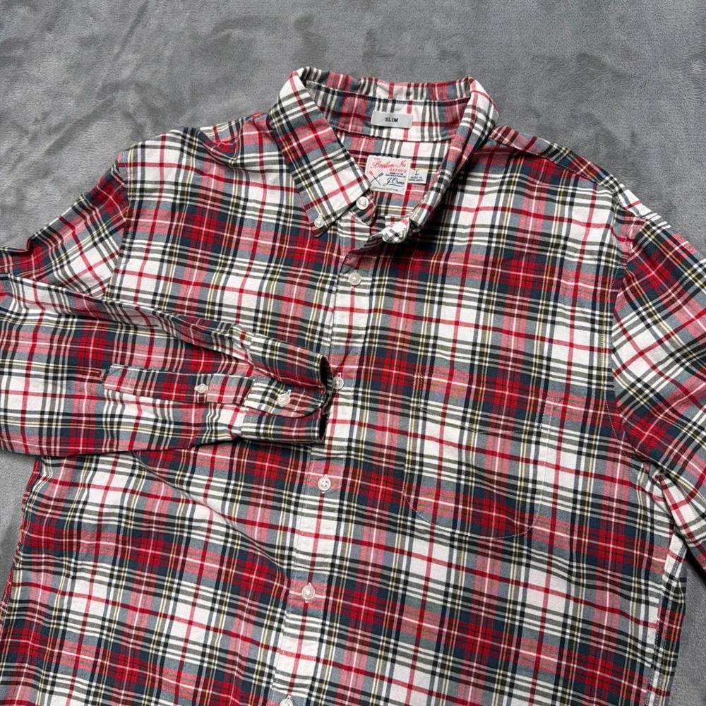 J Crew Broken In Oxford Shirt Mens Large Plaid Slim Fit Button Up Holiday Fall